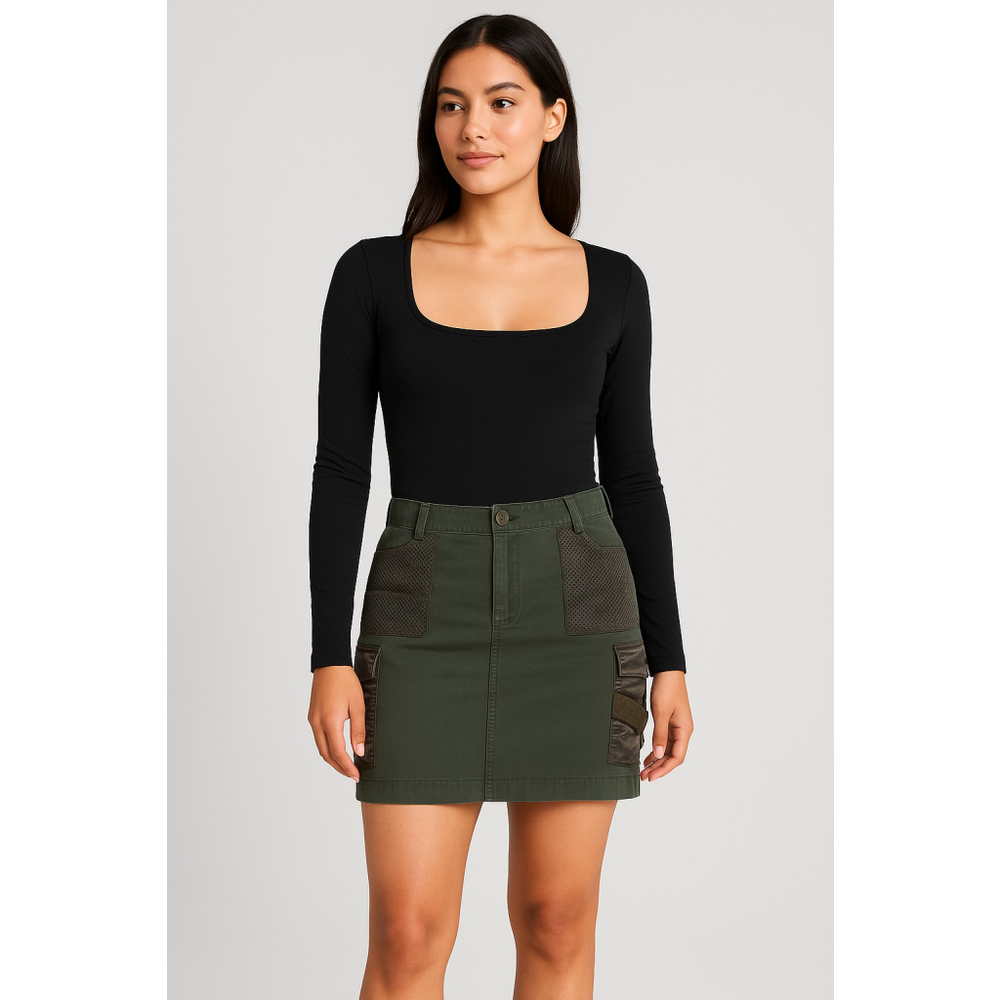 CLIO VINTAGE Cargo Mini Skirt Olive Green Utility Pockets Mesh Detail Women's‎ L